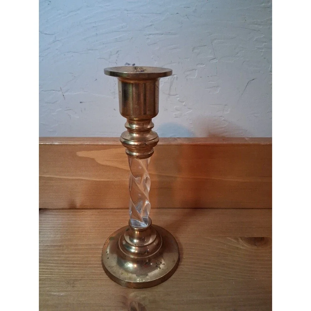 Brass Candlestick PartyLite Omnia Taper Candle Holder Brass and Lucite 6.5
